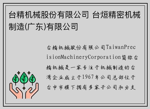 台精机械股份有限公司 台烜精密机械制造(广东)有限公司
